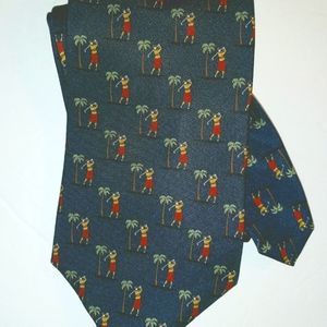 TANGO mens all silk tie with golfer and palm tree print. Navy.